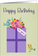Birthday Present with Birds and Flowers card