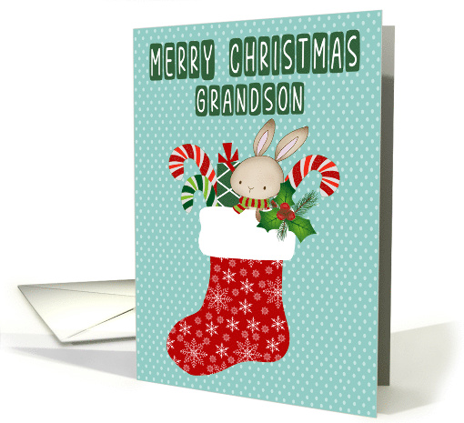 Christmas for Grandson Stocking with Bunny card (1876140)