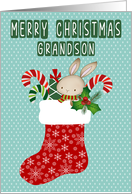 Christmas for Grandson Stocking with Bunny card
