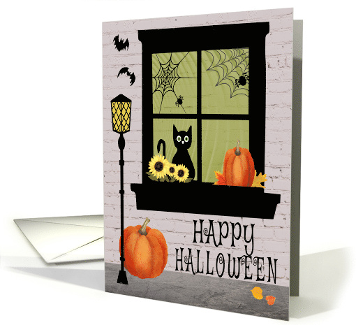 Halloween Window with Black Cat and Pumpkins card (1876438)