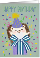 Birthday Hedgehog Cheer with Present card