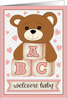 Baby Girl Welcome with Bear and Blocks card