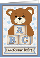 Baby Boy Welcome with Bear and Blocks card
