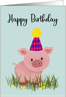 Birthday Sweet Pig Wearing Party Hat card