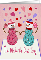 Valentines Pickleball Snowpeople Couple card