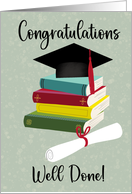 Graduation with Stack of Books Cap and Diploma card
