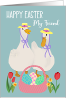 Easter for My Friend with two Ducks Wearing Bonnets card