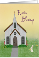 Easter Blessings with Country Church and Bunny card