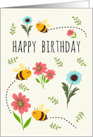 Birthday Buzzing Bees and Flowers card