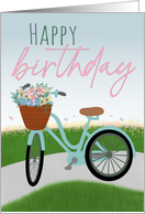 Birthday Bicycle with Basket Full of Flowers card