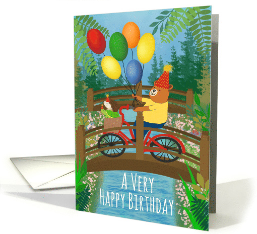 Birthday Riding Bike in Park with Balloons card (1914672)