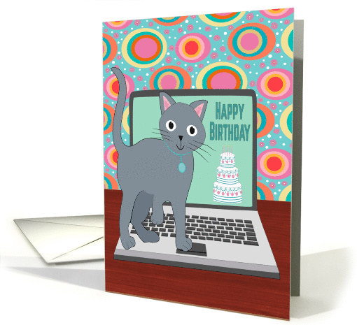 Birthday Cat Typing on Laptop card (1917772)