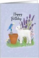 Birthday in the Garden with Sheep and Bird card