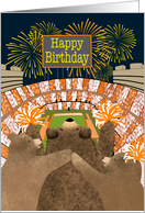 Birthday Three Bears Cheering at Football Stadium card