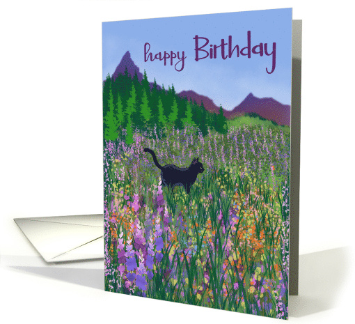 Birthday Black Cat and Wildflowers card (1927686)