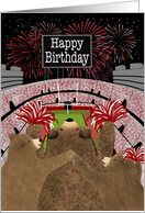 Birthday Three Bears Cheering at Football Stadium Red card