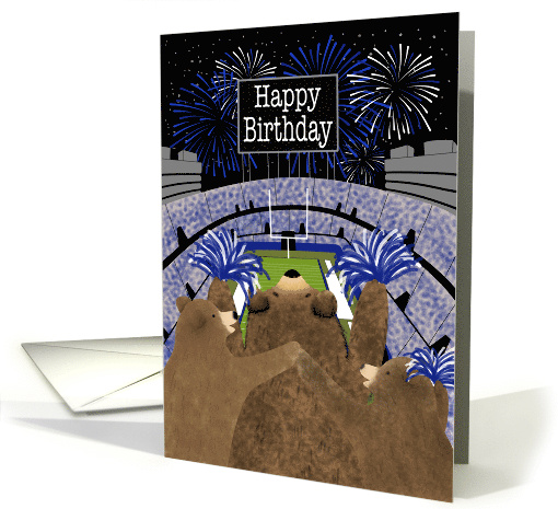 Birthday Three Bears Cheering at Football Stadium Blue card (1927932)