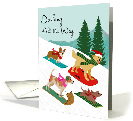 Christmas Dogs Sledding Dashing All the Way card (1936636)