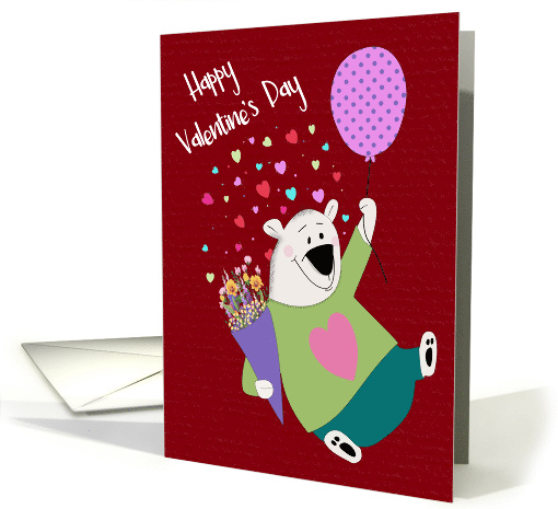 Valentines Day Bear with Balloon and Flowers card (1948620)