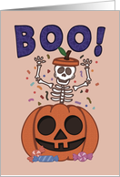 Happy Halloween Boo Skeleton in Pumpkin