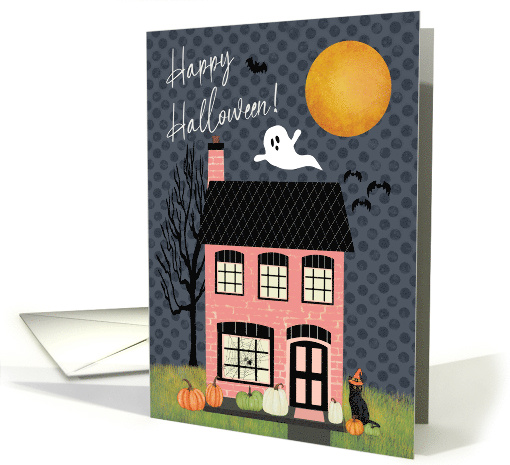 Halloween Haunted Pink House with Ghost card (1988716)