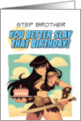 Step Brother Happy Birthday Amazon with Birthday Cake card