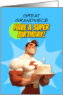 Great Grandniece Happy Birthday Super Hero with Birthday Cake card