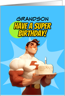 Grandson Happy Birthday Super Hero with Birthday Cake card