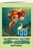 100 Years Old Happy Birthday Red Haired Mermaid card