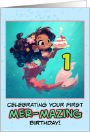 1 Year Old Happy Birthday Latina Mermaid card