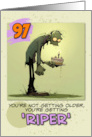 97 years Old Happy Birthday Zombie with Cake card