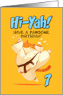 7 Years Old Happy Birthday Cartoon Karate Kick Ginger Cat card