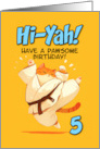 5 Years Old Happy Birthday Cartoon Karate Kick Ginger Cat card