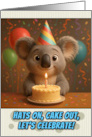 Happy Birthday Koala with Party Hat and Birthday Cake card