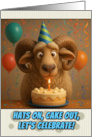 Happy Birthday Ram with Party Hat and Birthday Cake card