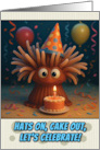 Happy Birthday Sea Anemone with Party Hat and Birthday Cake card