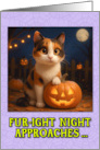 Calico Cat Halloween with Carved Pumpkins card