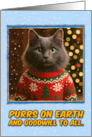 Nebelung Cat in Knitted Christmas Sweater Outdoors Scene card