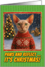 Peterbald Cat in Knitted Christmas Sweater Outdoors Scene card