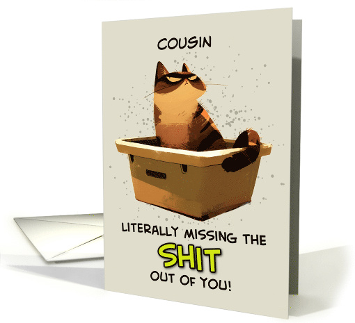 Cousin Miss You Cat on Litter Box card (1848060)