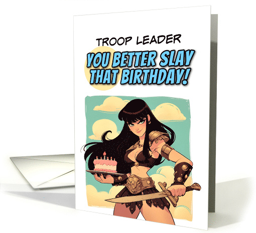 Troop Leader Happy Birthday Amazon with Birthday Cake card (1848070)