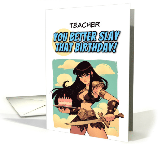 Teacher Happy Birthday Amazon with Birthday Cake card (1848074)