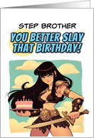 Step Brother Happy Birthday Amazon with Birthday Cake card