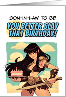Son in Law to Be Happy Birthday Amazon with Birthday Cake card