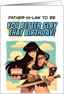 Fahter in Law to Be Happy Birthday Amazon with Birthday Cake card