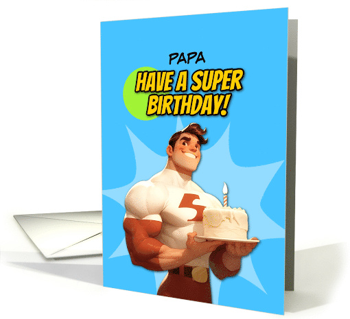 Papa Happy Birthday Super Hero with Birthday Cake card (1848932)