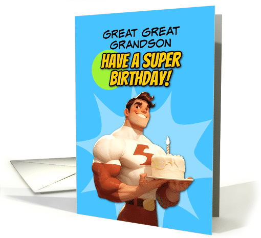 Great great Grandson Happy Birthday Super Hero with Birthday Cake card