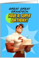 Great great Grandson Happy Birthday Super Hero with Birthday Cake card