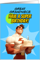 Great Grandniece Happy Birthday Super Hero with Birthday Cake card