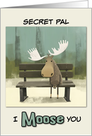 Secret Pal Miss You Moose on Park Bench card